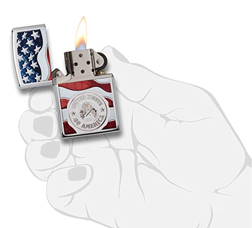 Image of Zippo America Stamp on Flag High Polish Chrome Pocket Lighter