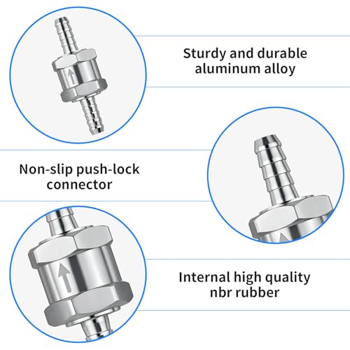2 Stück Rückschlagventil 8mm Aluminium, Kraftstoff Rückschlagventil für Auto Vergaser, Benzin Diesel Pflanzenöl Wasser, langlebiges Ventil für universelle Anwendungen