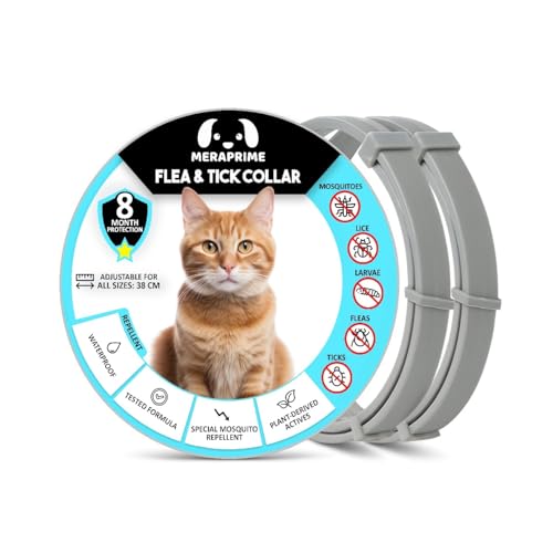 Collar Antiparasitario Gatos y Perros - Desparasitante Gatos Mosquitos, Pulgas y Garrapatas - Collar Antipulgas Gato, Desparasitacion Gato -38cm Ajustable, 8 Meses, Repelente Vegetal, Impermeable