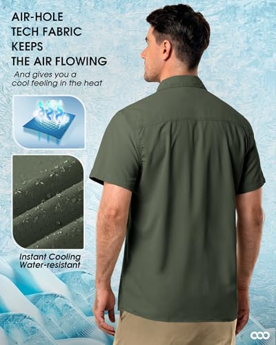33,000ft Hemd Herren Kurzarm UPF50+ UV Schutz Outdoorhemd Schnelltrocknend Freizeithemd Funktionshemd Wanderhemd für Angeln Safari Reisen Golf Dunkelgrün L