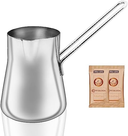 Copperloom Turkish Coffee Pot | Arabic Coffee Pot |Cezve Turkish Coffee Pot | Briki Greek Coffee Pot | Milk Warmer Boiler Pot (15 OZ)
