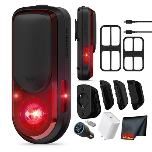 Garmin Varia RearVue 820 Bike Radar Tail Light Bundle with Mount Charging Cable and Safety Accessories for Rear-View Vehicle Detection and Daytime Visibility