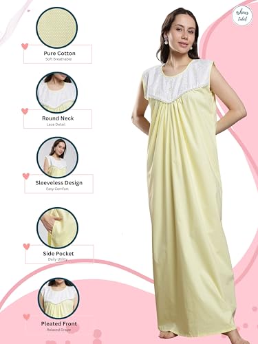 Image of 9shines Label Cotton Sleeveless Nighty | All Over Print Maxi Night wear for Women | Full Length Night Gown Night Dress for Women Stylish (Cotton Sleeveless 25)