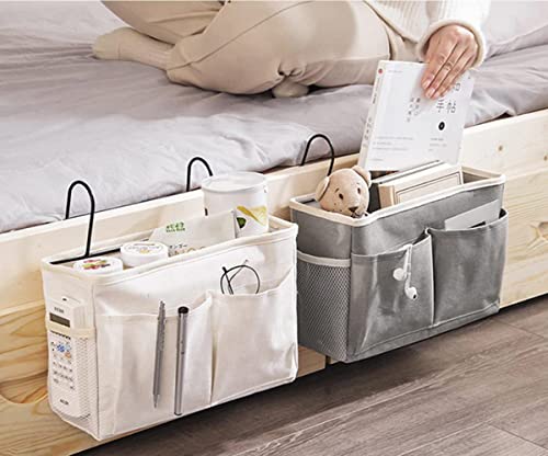 Image of Bedroom Accessories Hanging Bedside Caddy, Bed Side Storage Organiser Multipurpose cloth hanging shelf, Bedroom Organiser Dorm bed hanging basket Hostel Essentials,(grey)