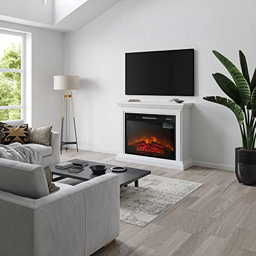 BELLEZE 31 Inch Mantel with 23 Inch 1400W Electric Fireplace Compact Freestanding Portable Stove Remote Controlled Heater with Realistic LED Flames, for Living Room or Bedroom - White BELLEZE 31 Inch Mantel with 23 Inch 1400W Electric Fireplace Compact Freestanding Portable Stove Remote Controlled Heater with Realistic LED Flames, for Living Room or Bedroom - White