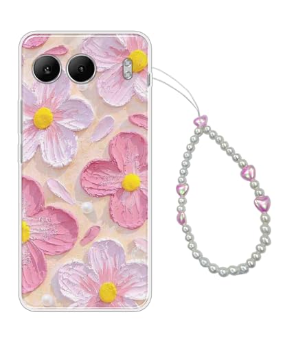 COBERTA Printed Back Cover for OnePlus Nord 4 5G Back Cover Case with Phone Charm Chain Strap Beads & Pearls for Girls Stylish - Beach Pink Floral Charms - D16689