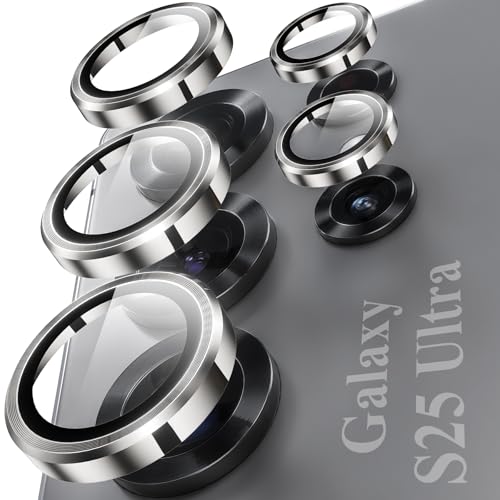 YWXTW Camera Lens Protector for Samsung Galaxy S25 Ultra [5X Stronger] Individual Metal Ring Tempered Glass Camera Screen Protector for S25 Ultra Accessories Anti Scratch 1 Set (Titanium Gray)