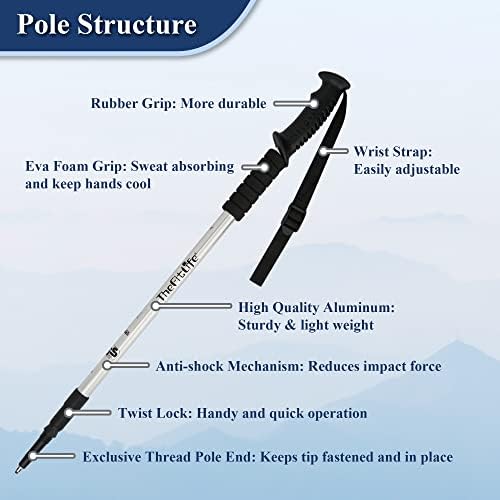 TheFitLife Hiking Walking Trekking Poles - 2 Pack With Antishock And Quick Lock System, Telescopic, Collapsible, Ultralight For Hiking, Camping, Mountaining, Backpacking, Walking, Trekking