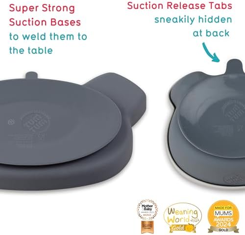 TUM TUM Sütten kesmek için bebek yemek takımı - Beslenme Uzmanı ile tasarlanmıştır - Silikon Bölünmüş Vantuz Plakası, Kapaklı Kase ve Bebek Çatal Bıçak Takımı dahildir - 6 ay+ için - Bulaşık - Görsel 3