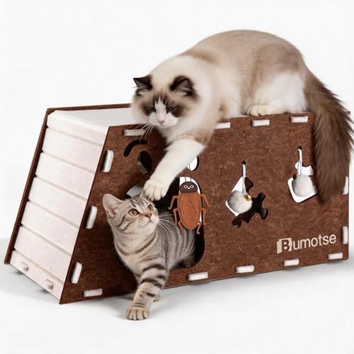 BUMOTSE Felt Cat Bed Cave for Indoor Cats Modular Tunnel Hideaway House for Large Cats Up to 22LB Cozy Washable Felt Cat Condo for Sleeping Playing & Hiding Coffee