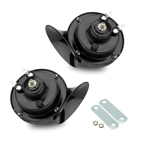 Foelony 2 PCS 300DB Super Loud Train Horn, 12V Waterproof Air Electric Snail Double Horn Replacement Upgrade, Universal for Car, Motorcycle, Truck, Bike, Boat (Black)