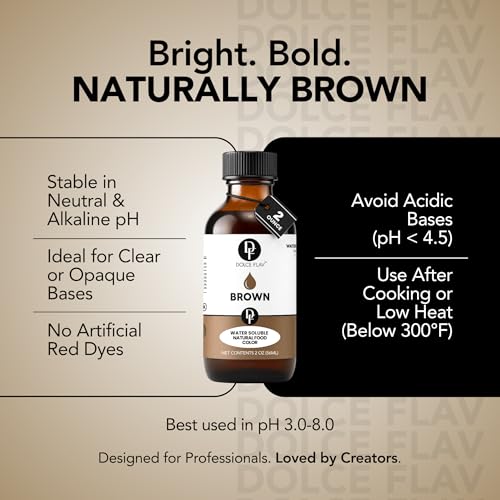 Image of Dolce Flav Natural Brown Food Coloring - 2 oz Liquid Color from Class IV Caramel with Graduated Dropper | Water-Soluble | For Baking, Beverages & Sauces | Kosher | Made in USA