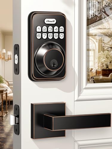 Image of Zowill Keyless Entry Keypad Deadbolt Lock with Handles, Oil Rubbed Bronze | 20+ User Password, One-time Code, Auto Lock, Anti-Peeping Password, Low Battery Alert, ANSI Grade 3, for Front Door