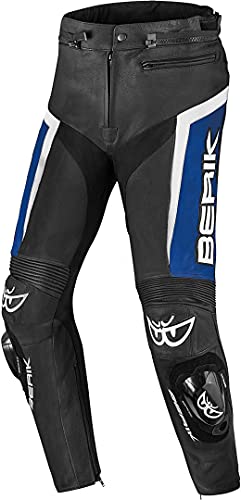 BERIK Misle Pantaloni in pelle da moto, nero/blu/bianco, 48