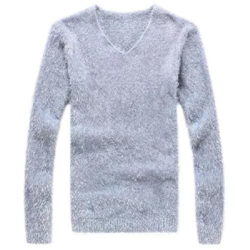 Men Solid Mohair Sweater Soft Warm Pullover V-Neck Elastic Knitted Sweaters2