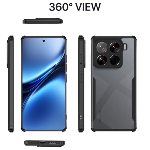 Image of Pikkme Crystal Clear Transparent Back Cover | Ultra Hyrbid | Full Camera Protection | Raised Edge | Bumper Case for Xiaomi 15 Pro 5G (Black)