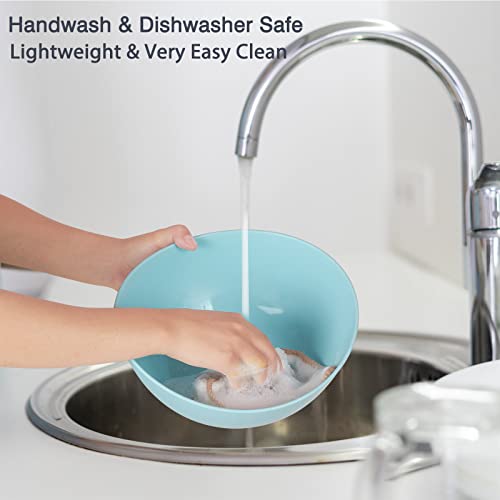 9.6'' Serving Bowls, Bamboo Fiber Salad Bowls Set Of 4, 2.6Qt/84 Ounce, Large Bowls For Kitchen,Curvy Shape Big Deep Bowl For Salad,Vegetable,Fruit,Cereal, Lightweight & Easy To Clean(Multi Turquoise) #TOP5