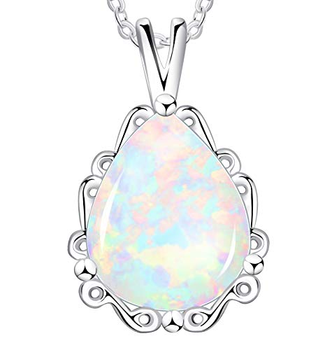 Preisvergleich Produktbild KristLand - Moonlight Kette Damen,Damenschmuck- Leuchtend Erstellt Weißer Opal Anhänger aus Sterlingsilber mit Anhänger Träne Wassertropfen Form Halskette,Geschenk für Frauen / Mädchen / Hochzeiten / Party