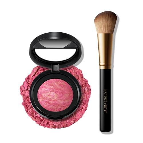 LAURA GELLER NEW YORK Blush-n-Brighten Marmorierte 2-in-1 Rouge, sonnenbeleuchtete Rose, abgewinkelter Rouge-Pinsel, ultraweich, fusselt nie (2 Stück)