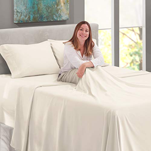 Image of Nestl Queen Bed Sheet Set - Off White - 4-Piece Extra Deep Pocket | Instantly Soft, Night-One Ready (No Wash Required). Fits Extra Deep Pockets up to 24 Inches, 360-Degree Elastic Grip