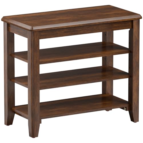 Taitiy Shoe Bench Storage Rubberwood, Entryway Bench with 3-Tiers Height Adjustable, Shoe Rack Front Door Entrance Organizer for Hallway Living Room, Mudrooms, Walnut,23.6'