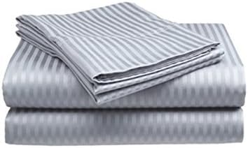 Crystal Trading 4-Piece Bed Sheet Set - Dobby Stripe - 100% Cotton Sateen - 400 Thread Count (Full, Silver)