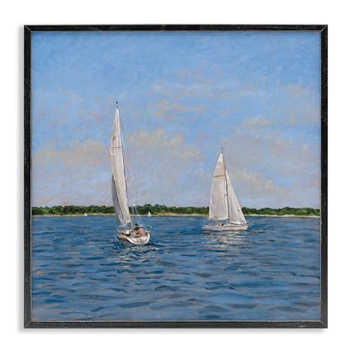 Twin Summer Sailing Boats Nautical, 12 x 12 Inch Framed Giclée Print