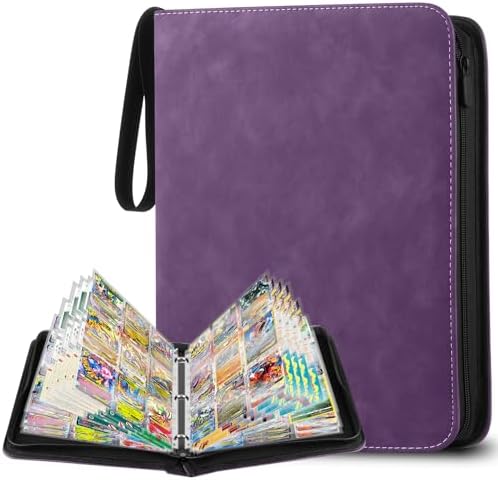 Sammelkarten Album, Transparent Sammelalbum Karten, 900 Pockets Trading Cards Mappe, Karten Ordner, Sammelkartenalben mit Reißverschluss, Violett