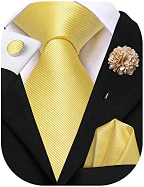 Hi-Tie Classic Mens Tie Flower Lapel Pin Set Silk Woven Necktie Pocket Square Cufflinks Red Pink Gold Blue Wedding Tie