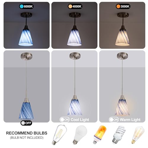 Image of Viinew Mini Glass Pendant Light,1-Pack Blue Marble Glass Pendant Lamp