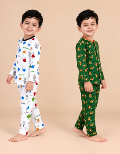 Image of 3BROS Kids Pure Cotton Night Suit Set | Boys Girls Printed Sleepwear Shirt & Pajama Clothing Combo | Soft Breathable Night Dress Outfit | Pack of 2