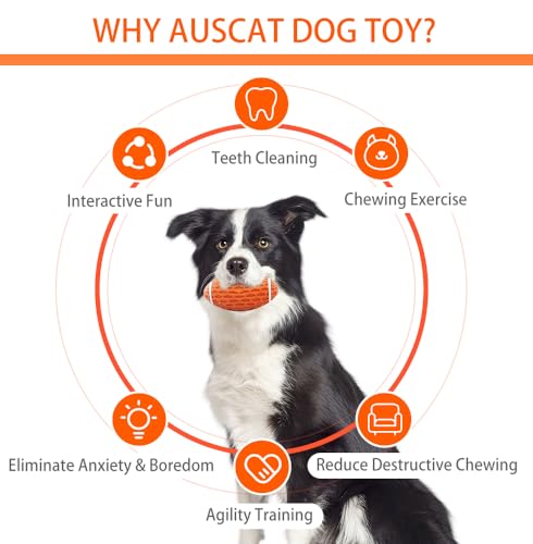 AUSCAT Hundespielzeug Ball Quietschend, 14cm Hundeball für Mittlere & Große Hunde, Quietschspielzeug Football-Form aus Naturkautschuk, Grün Rugby