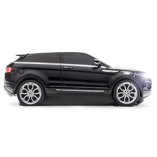 Side view of the black Range Rover Evoque wireless mouse.