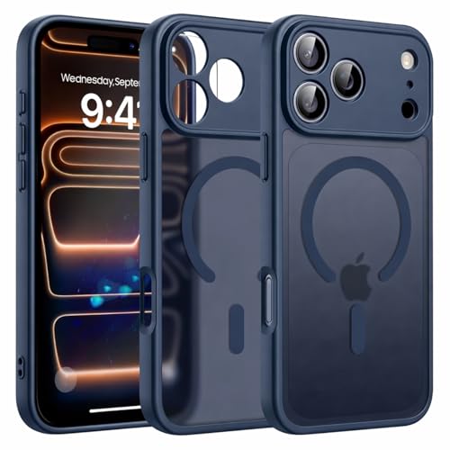 Image of Elzzi Magnetic Magsafe for iPhone 17 Pro Case (Compatible with MagSafe) Slim Translucent Matte Shockproof with Anti-Fingerprint Phone Case, Blue