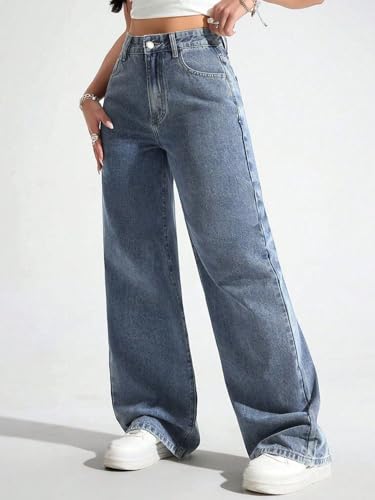 Image of KOTTY Women's Wide Leg Denim Jeans | Relaxed Fit High Waist Stylish Jeans