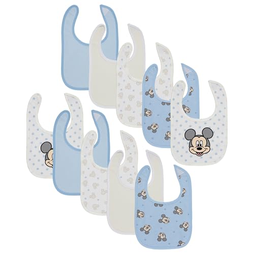 Image of Disney 10-Pack Mickey Mouse Baby Bibs – Ten Soft, Absorbent, and Adjustable Cotton Bibs for Mess Free Meals