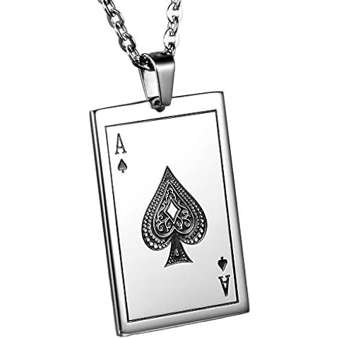 OIDEA Ace of Spades Necklace for Men: Stainlss Steel Necklace Good Luck Poker Card Pendant Necklace Hip Hop Rock Jewelry Gift for Mens Womens, 22 Inch Chain Cover