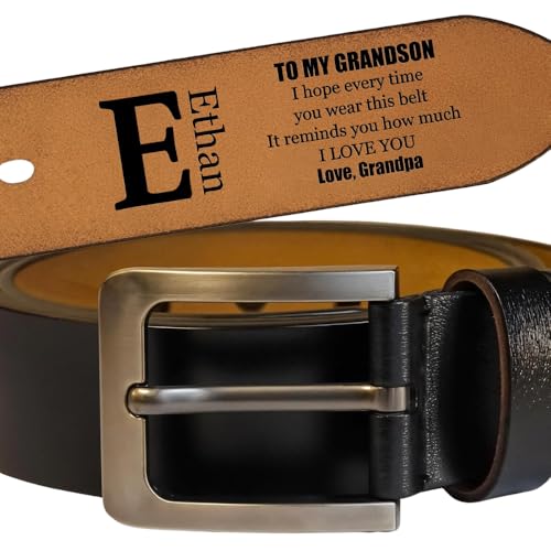 To My Grandson, I Hope Every Time You Wear This Belt It Reminds You How Much I Love You, Belt for Grandson from Grandma, Father's Day Grandson Engraved Leather Belt, Grandson Gifts from Grandma