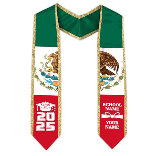 MonkeyVan Custom Mexican Graduation Sash Mexico Graduation Stole 2025 Mexican American Flag Graduation Sash Mexican Graduation M41