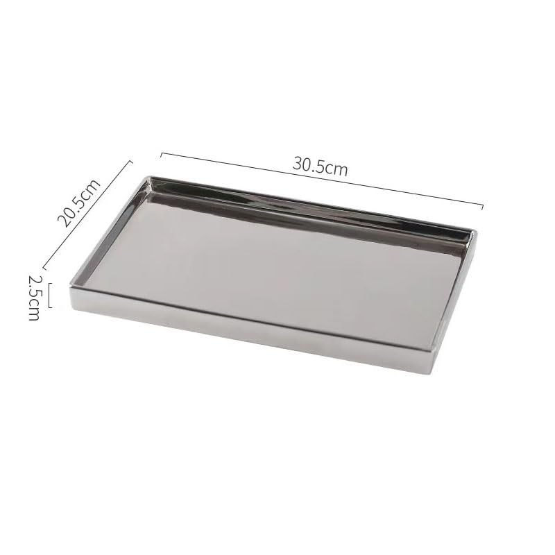 Bandejas Servir Comida Bandeja de cerámica Plateada Estilo nórdico, Bandeja joyería Lujo Ligera, Almacenamiento for el hogar, Rectangular for Mesa Cama | Xl