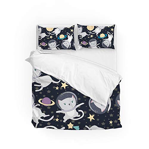 Housse de couette 3 pièces chat astronaute espace en microfibre 5