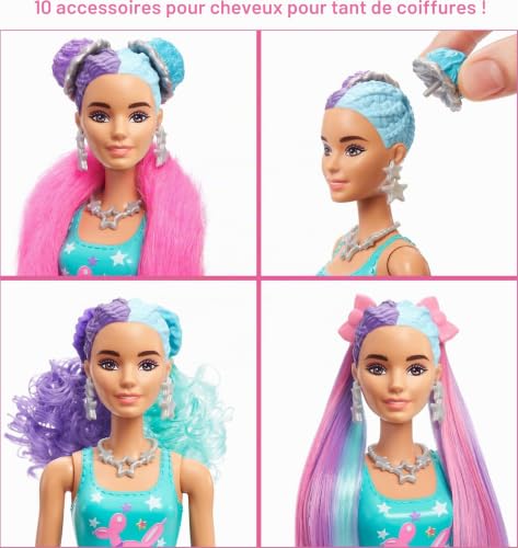 Barbie Color Reveal Paillettes! Coffret Coiffures, poupée avec 25 éléments Surprises Dont 10 Accessoires pour Ses Cheveux, Jouet pour Enfant, HBG41