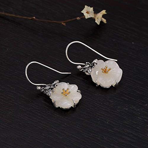Boucles d'oreilles argent 925 anti-allergie et jade blanc pour oreilles sensibles