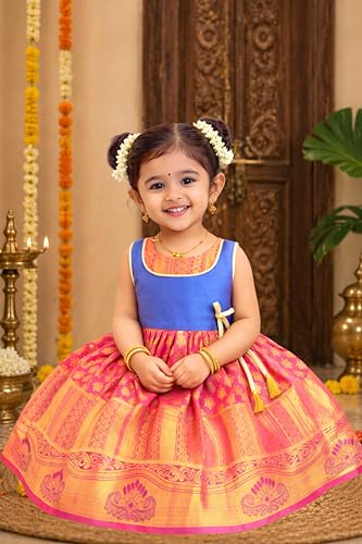 Image of TotzTouch Baby Girl Ethnic Wear Dress | Traditional South Indian Pattu Langa for Girls