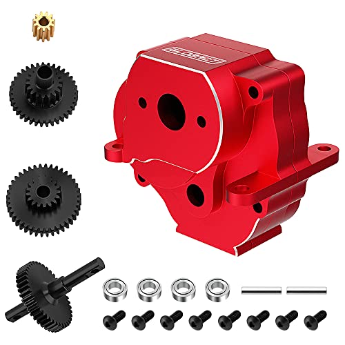 GLOBACT Aluminum Transmission Gearbox with Steel Transmission Gear Set for 1/18 TRX4M Upgrade Parts (Red)