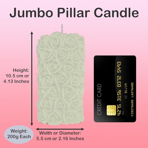 Image of Rose Pillar Candle, White Colour with Vanilla Fragrance, Smokeless Designer Decorative Candle Set for Home Decor, Diwali & Festive Gifting (5.5 x 10.5 cm, 12hrs)