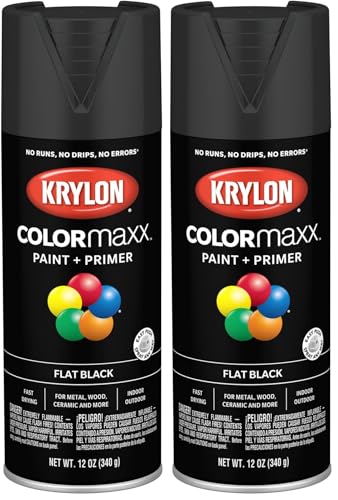 Krylon K05546007 COLORmaxx Spray Paint and Primer for Indoor/Outdoor Use, Flat Black, 12 Ounce (Pack of 2)