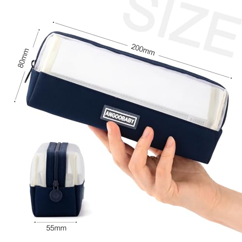 Image of ANGOOBABY Mesh Pencil Bag Clear pencil case Zipper Pouch Bags Multifunctional Pencil Holder for Students, Small Makeup Bag Suitable for Teen Girls & Boys (Navy)