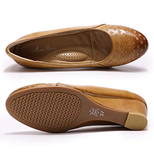 Image of Mona flying Women's Leather Closed Toe Mid Heel Wedges Comfy Dress Pumps