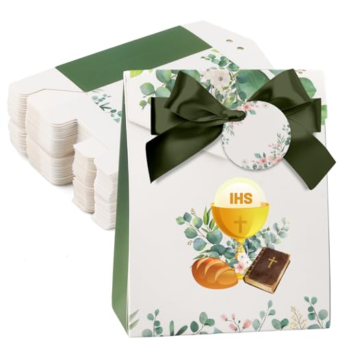 50Pcs Boîtes Cadeaux pour Invités Baptême & Communion | Ballotin (10x8x4cm), | Idéal pour Dragées, Bonbons & Petits Cadeaux | Fête, Mariage, Confirmation, Baby Shower (A)
